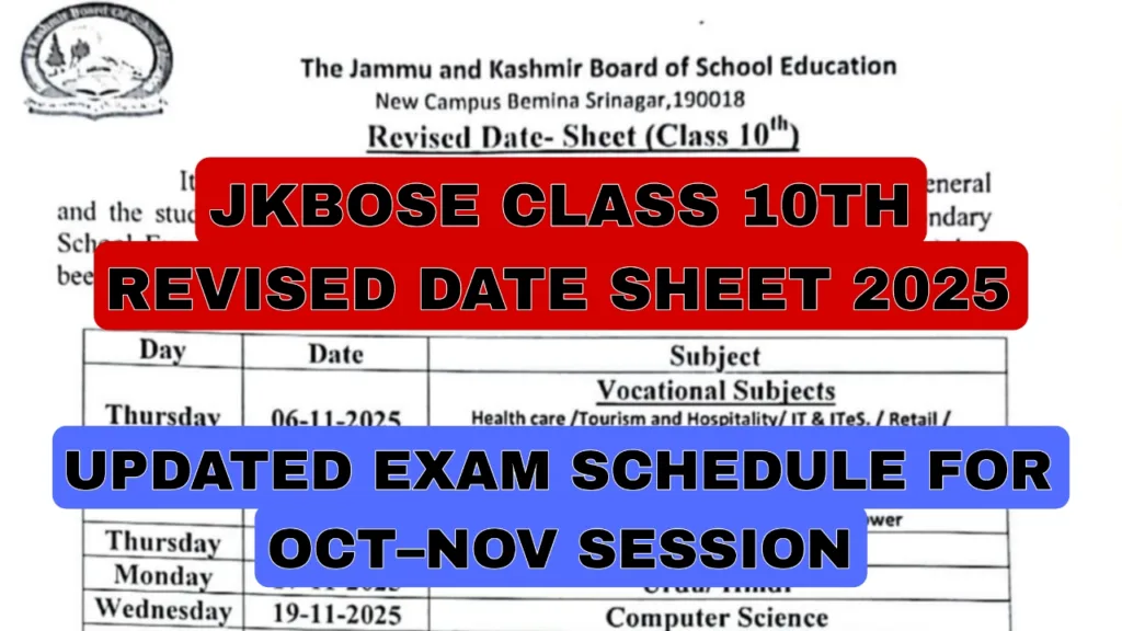 JKBOSE Class 10th Revised Date Sheet 2025.