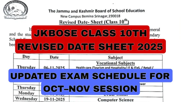 JKBOSE Class 10th Revised Date Sheet 2025.