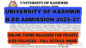 University of Kashmir B.Ed Admission 2025 27